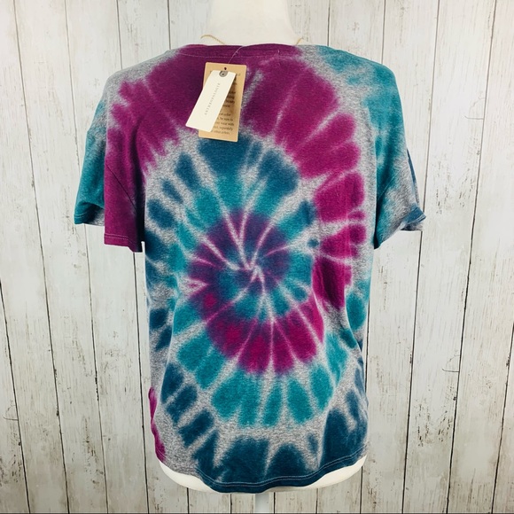 🔥ANTHROPOLOGIE🔥T. LA SPIRAL TIE DYE TEE V-NECK T-SHIRT GRAY/PURPLE XS NWT - Picture 6 of 7
